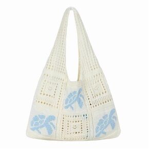Turtle Print Crotchet Tote Bag